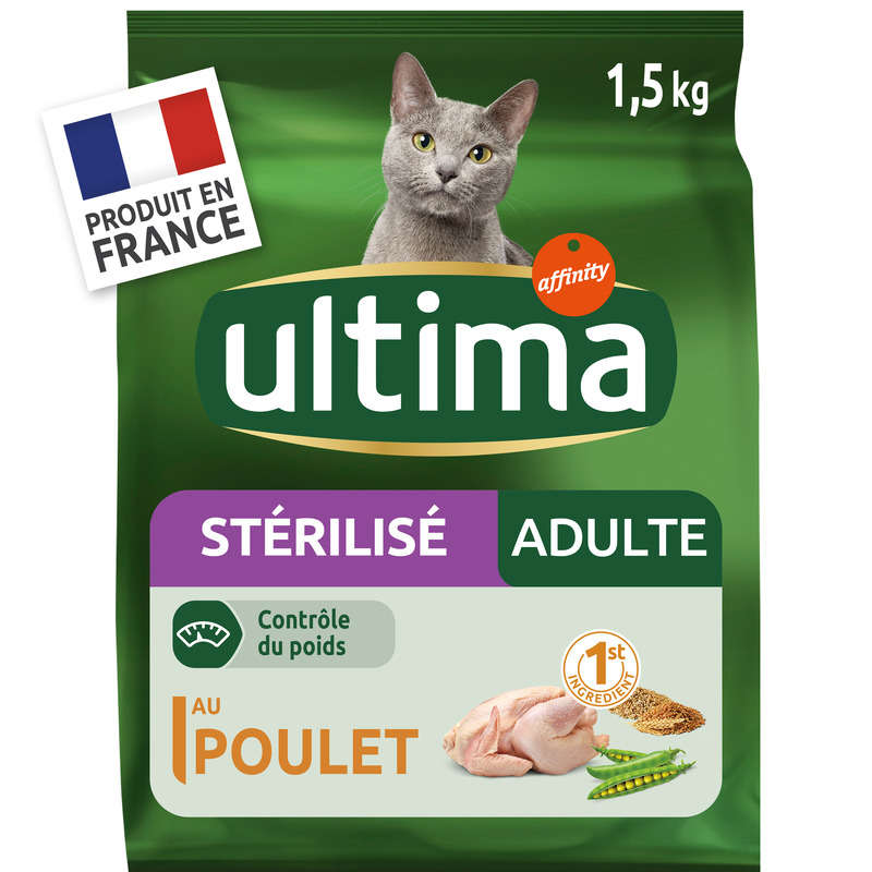 Ultima Croquettes Au Poulet & Orge Pour Chat Stérilisé Adulte 1,5Kg Ultima Croquettes Au Poulet & Orge Pour Chat Stérilisé Adulte 1,5Kg