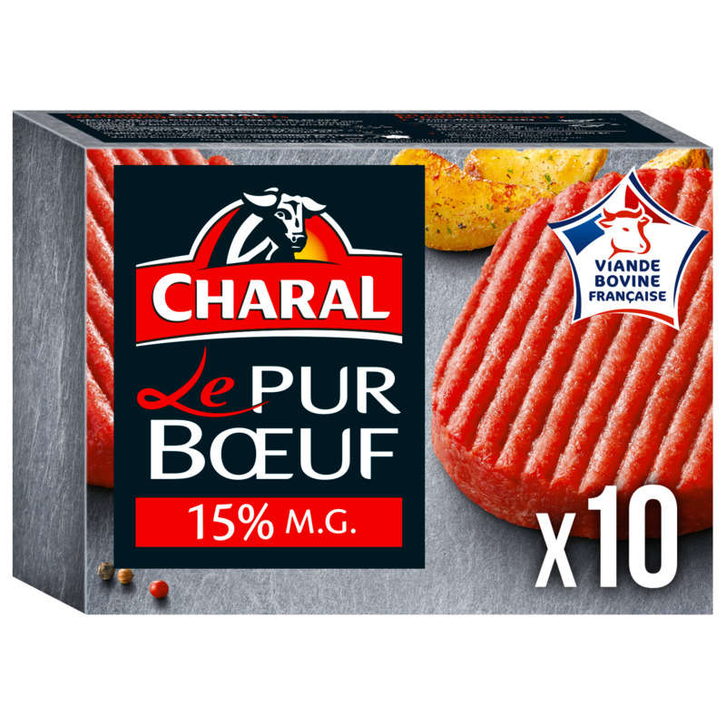 Charal Steaks Hachés Le Pur Bœuf 15% M.G 10x100g Charal Steaks Hachés Le Pur Bœuf 15% M.G 10x100g