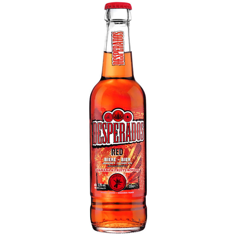 Desperados Red Bière aromatisée au spiritueux Cachaça, Fruits rouges & Guarana 33cl Desperados Red Bière aromatisée au spiritueux Cachaça, Fruits rouges & Guarana 33cl
