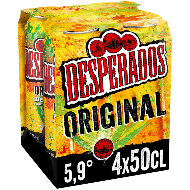 Desperados Original Bière aromatisée à un spiritueux à base d'agave en canettes 4x50cl Desperados Original Bière aromatisée à un spiritueux à base d'agave en canettes 4x50cl