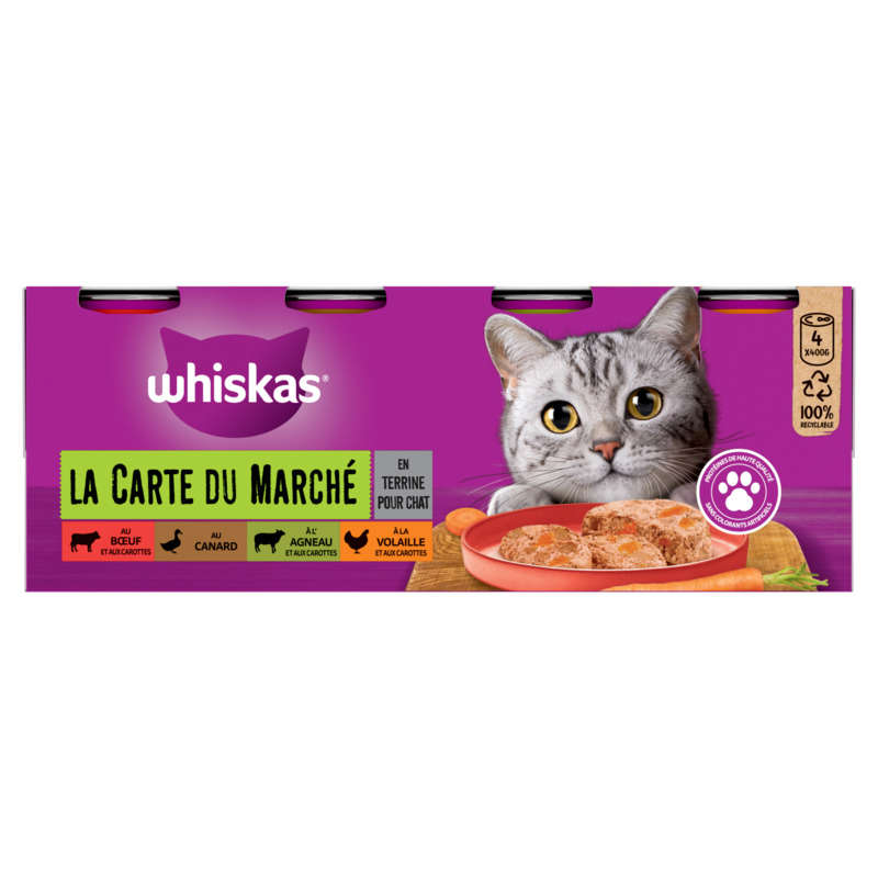 Whiskas Terrines 4 Variétés Pour Chat 4x400g Whiskas Terrines 4 Variétés Pour Chat 4x400g