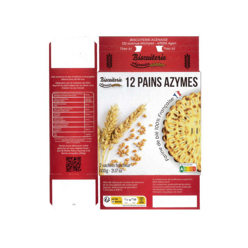 Biscuiterie D'Agen 12 Pains Azymes 600g Biscuiterie D'Agen 12 Pains Azymes 600g