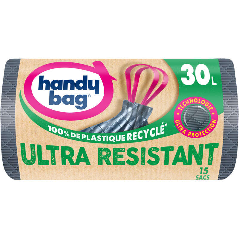 Handy Bag Sacs Poubelle à Poignées Coulissantes Ultra Résistant 30L *15 Handy Bag Sacs Poubelle à Poignées Coulissantes Ultra Résistant 30L *15