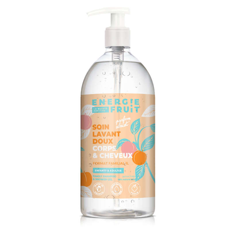 Energie Fruit Soin Lavant Doux Corps & Cheveux parfum Abricot Format Familial 1,028L Energie Fruit Soin Lavant Doux Corps & Cheveux parfum Abricot Format Familial 1,028L