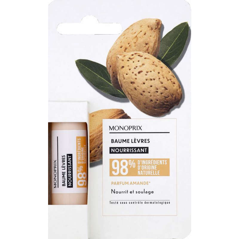 Monoprix baume lèvres nourrissant parfum amande Monoprix baume lèvres nourrissant parfum amande