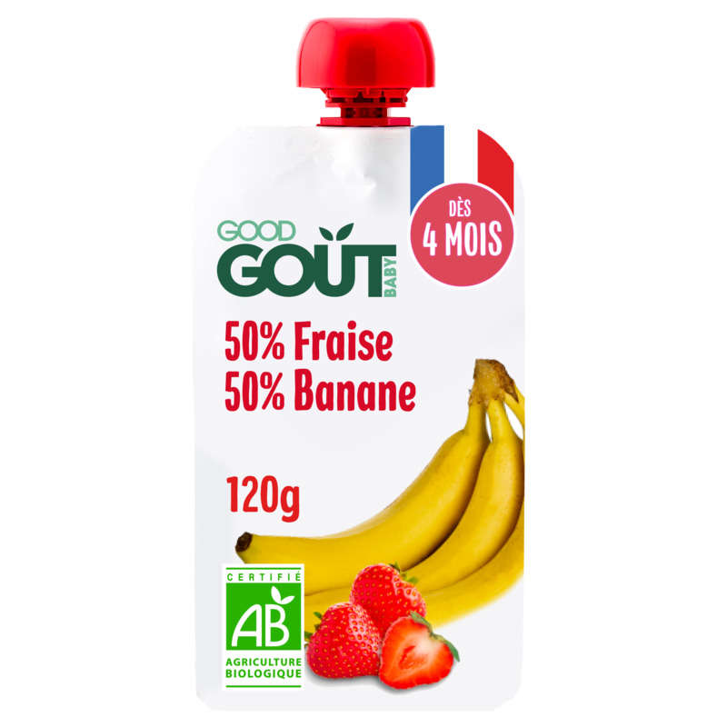Good Gout Fraise Banane 120g - Dès 4 Mois Bio Good Gout Fraise Banane 120g - Dès Mois