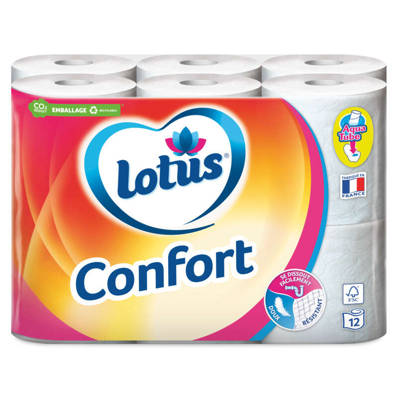 Lotus Papier Toilette Confort x12 (blanc ou rose) Lotus Papier Toilette Confort x12 (blanc ou rose)