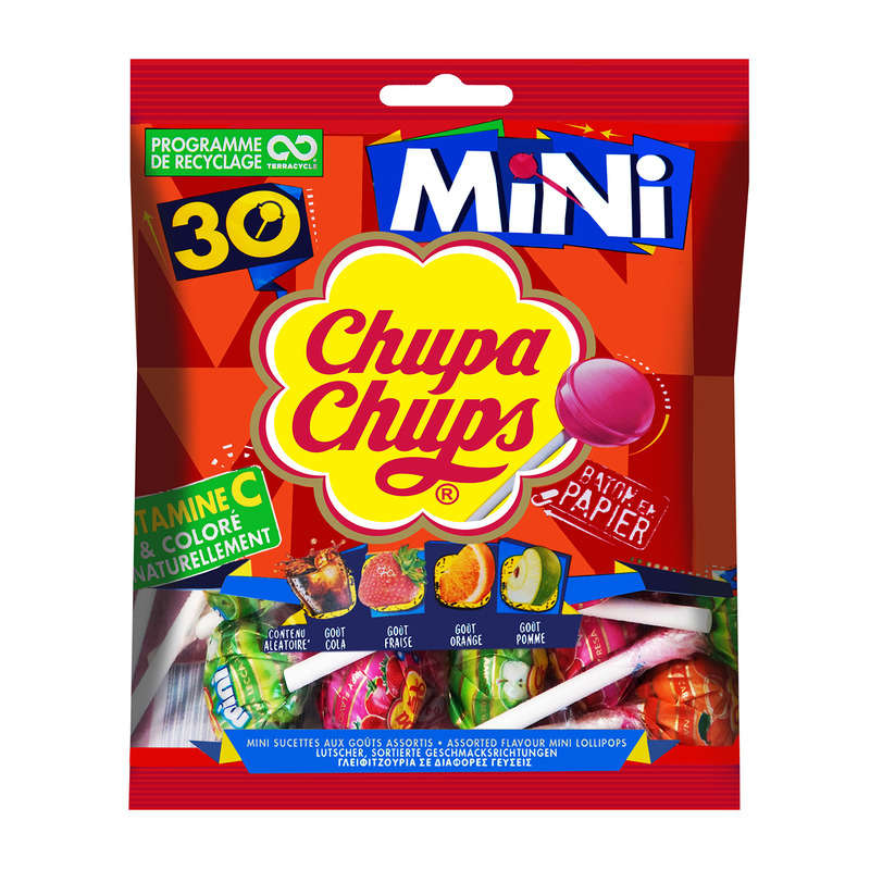 Chupa Chups Mini Sucette Sachet De 30 Goûts Assortis 180g Chupa Chups Mini Sucette Sachet De 30 Goûts Assortis 180g