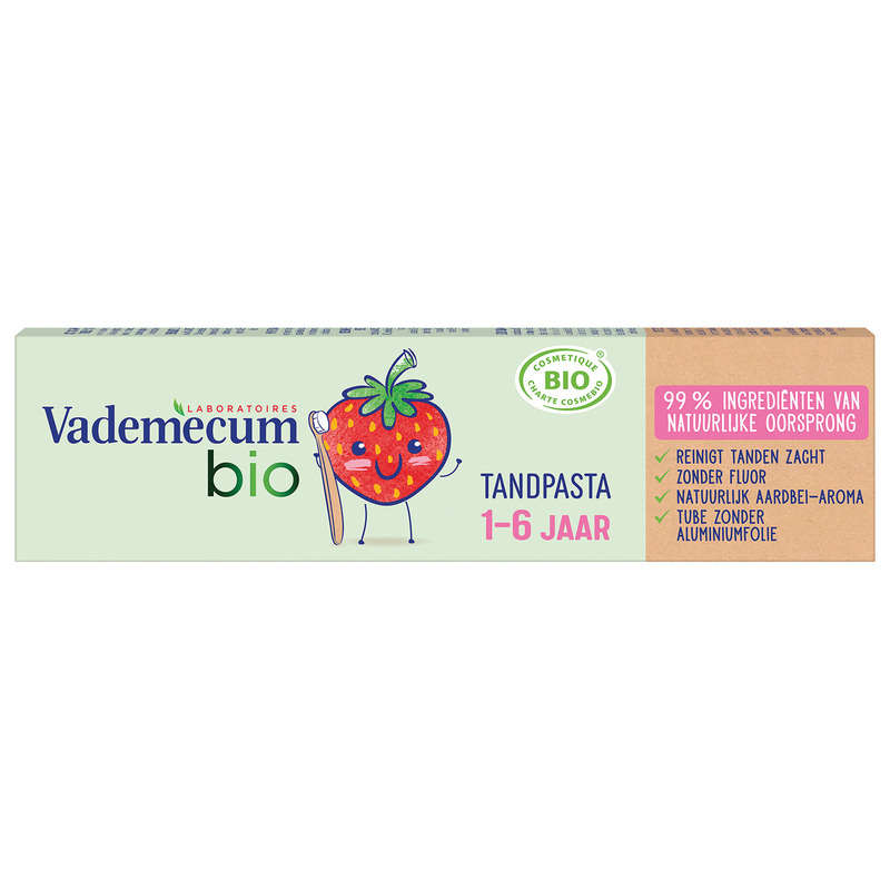 Vademecum Dentifrice Enfant Bio Sans Fluor Goût Fraise 1 à 6 ans 50 ml