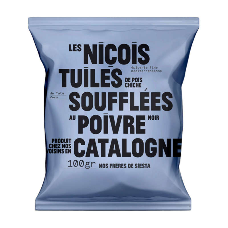 Les Niçois Tuiles soufflées de pois chiches poivre noir 100g Les Niçois Tuiles soufflées de pois chiches poivre noir 100g