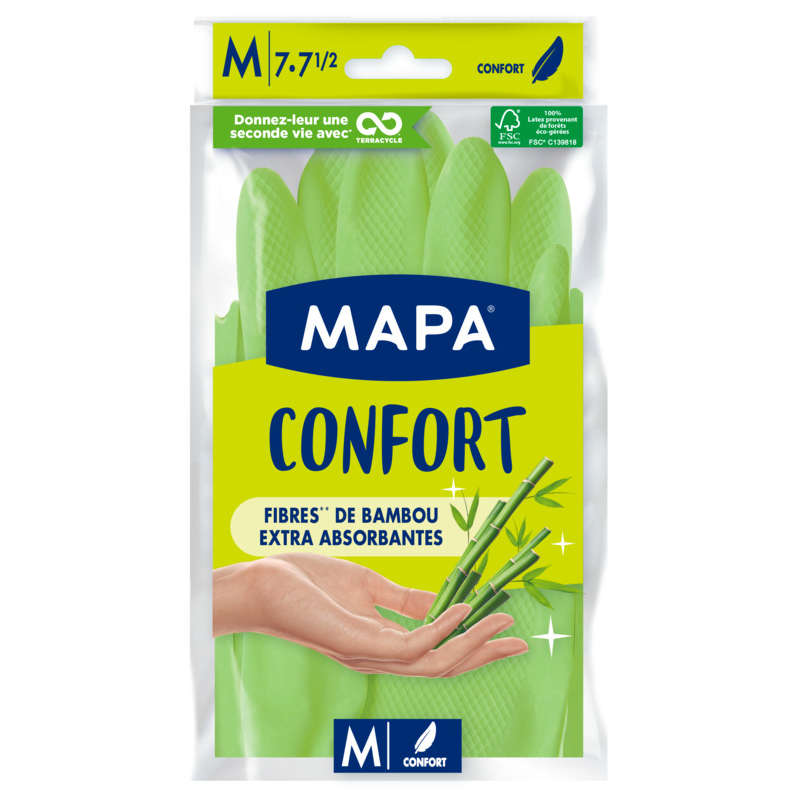 Mapa Gants De Ménage Extra Absorbant, Fibres De Bambou, Taille M 2 X Mapa Gants De Ménage Extra Absorbant, Fibres De Bambou, Taille M 2 X