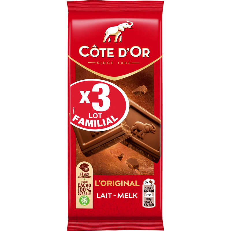 Côte d'Or L'Original Tablette Chocolat au Lait 3x100g Côte d'Or L'Original Tablette Chocolat au Lait 3x100g
