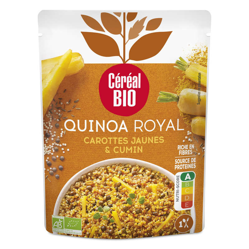 Céréal Bio Quinoa Royal Carotte Jaune cumin repas express 220g Céréal Bio Quinoa Royal Carotte Jaune cumin repas express 220g