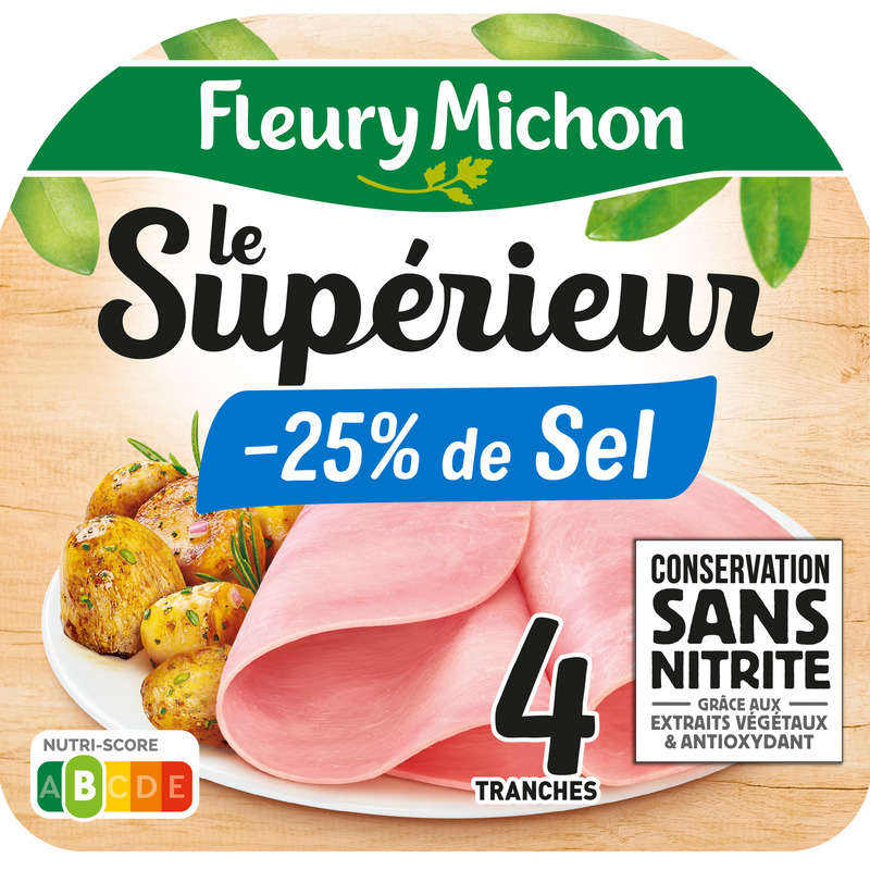 Fleury Michon Le Supérieur Jambon -25% Sel Sans Nitrite x4 Fleury Michon Le Supérieur Jambon -25% Sel Sans Nitrite x4
