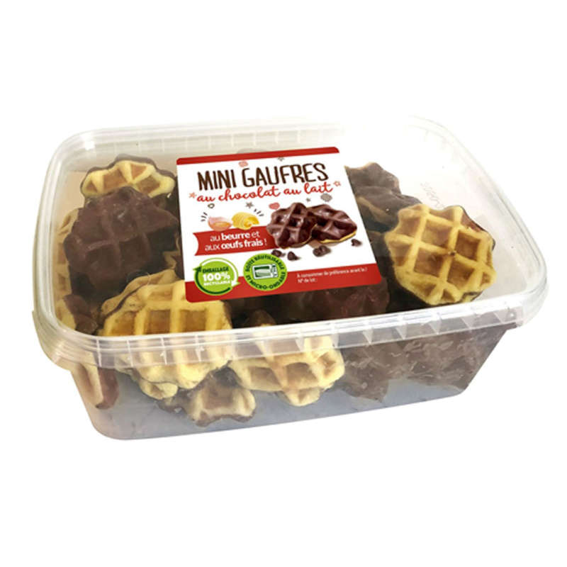 Mini gaufres au beurre au chocolat au lait 250g Mini gaufres au beurre au chocolat au lait 250g