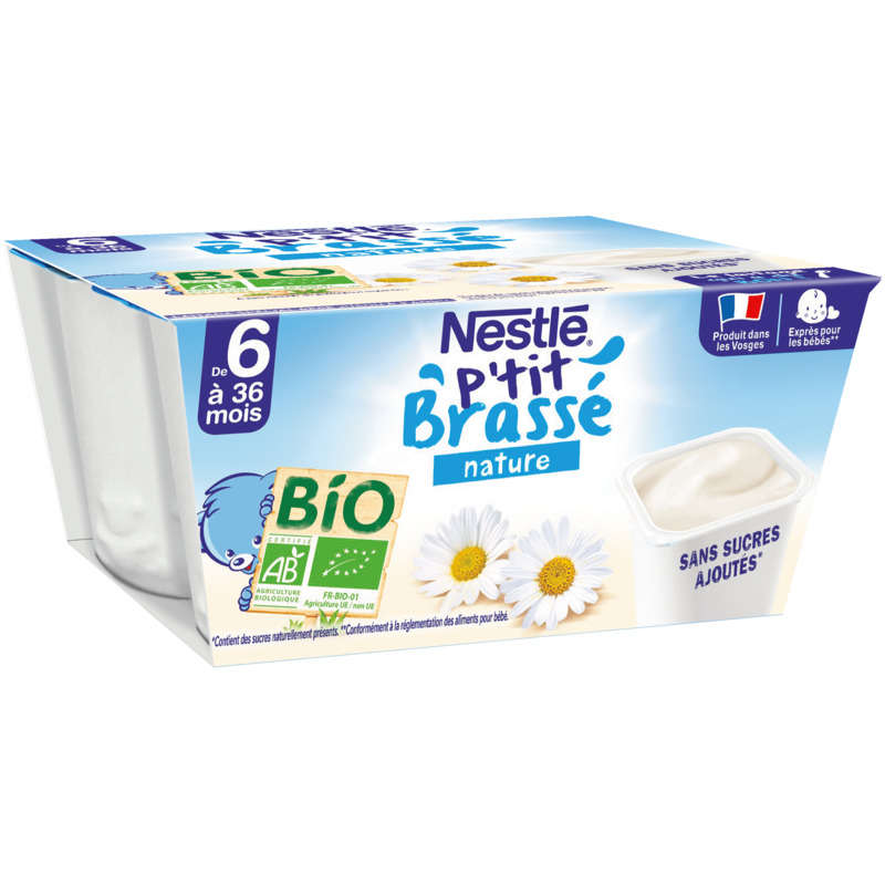 Nestlé P'Tit Brassé Nature Bio 4x90g Nestlé P'Tit Brassé Nature Bio 4x90g