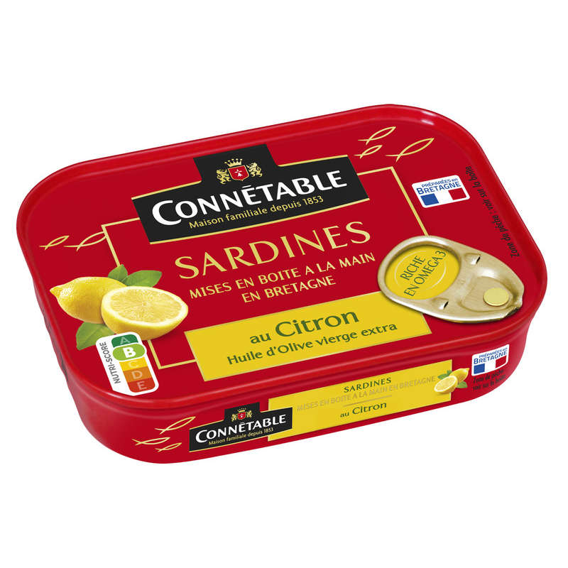 Connétable Sardines à l'Ancienne au Citron et à L'Huile d'Olive Vierge Extra 115g Connétable Sardines à l'Ancienne au Citron et à L'Huile d'Olive Vierge Extra 115g