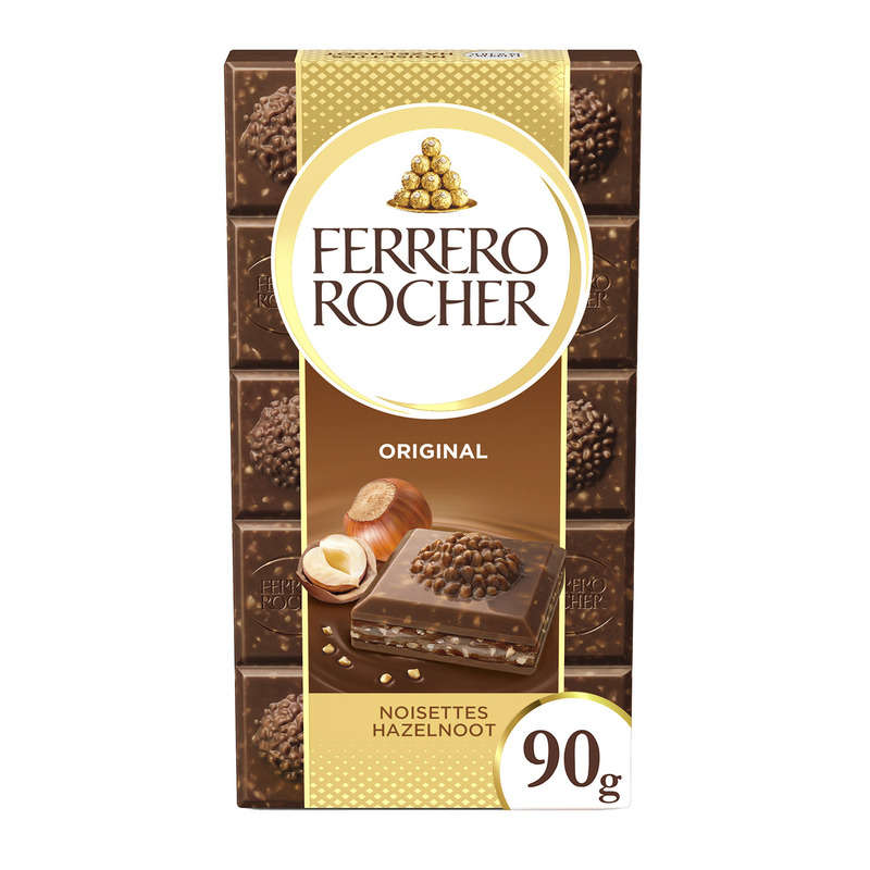 Ferrero Rocher Original Tablette Chocolat Au Lait Noisettes 90g Ferrero Rocher Original Tablette Chocolat Au Lait Noisettes 90g