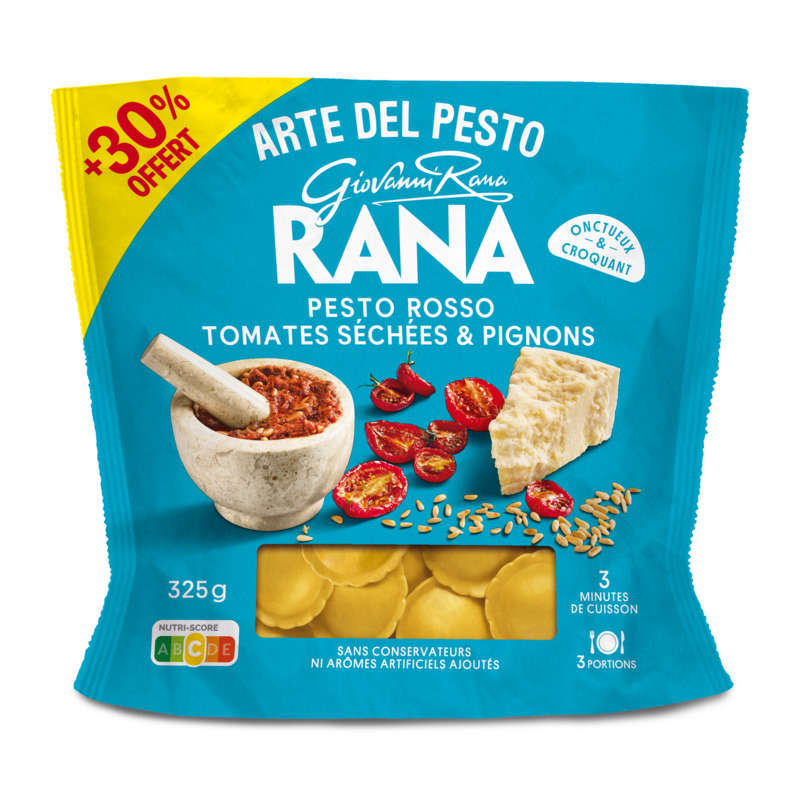 Rana Pâtes fraîches Ravioli Pesto Rosso Tomates séchées & Pignons +30% offert -325g