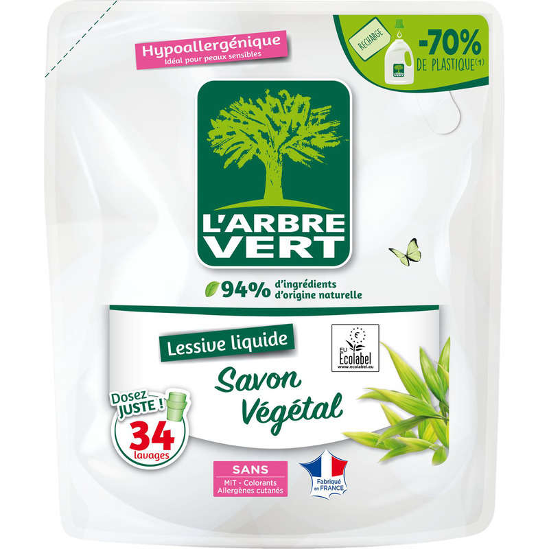 L'Arbre Vert Recharge Lessive Liquide Savon Végétal 1,53L L'Arbre Vert Recharge Lessive Liquide Savon Végétal 1,53L