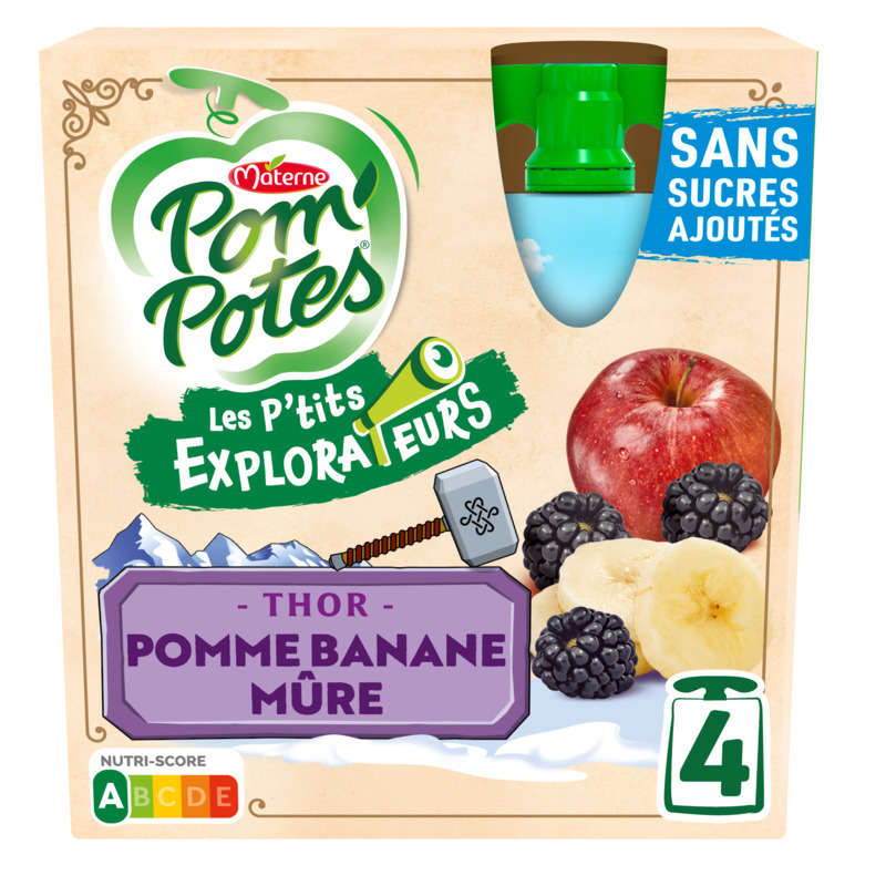 Pom'Potes Compotes Les P'tits Explorateurs Thor 4x90g Pom'Potes Compotes Les P'tits Explorateurs Thor 4x90g