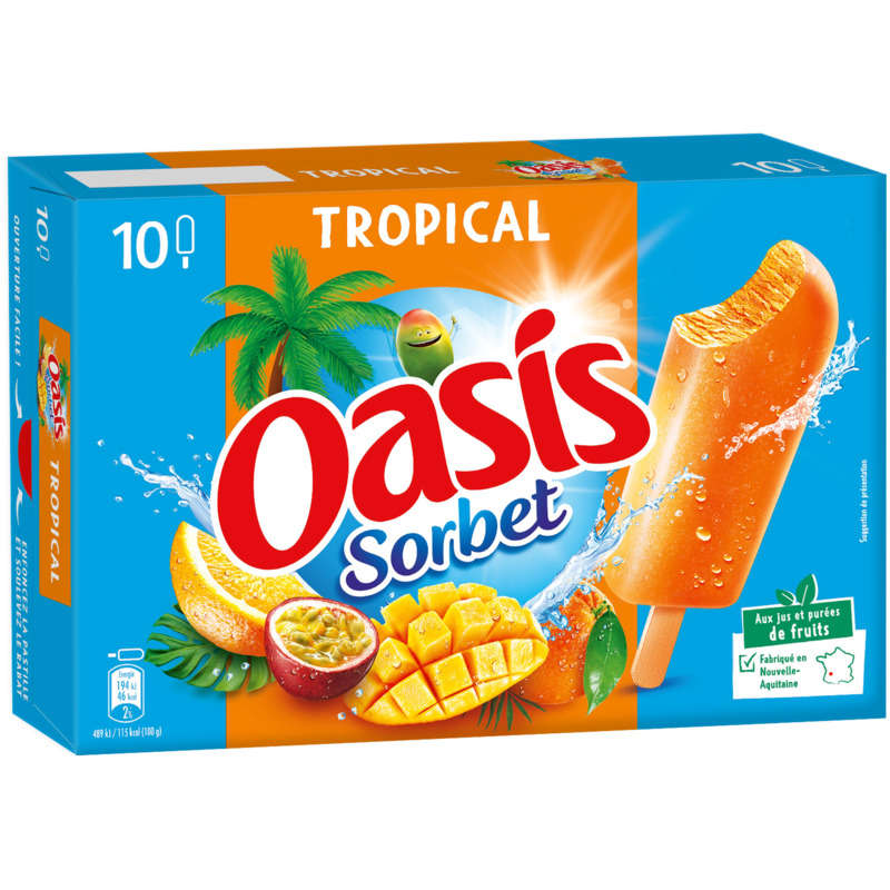 Oasis Sorbet Bâtonnets glacés Cocktail Tropical x10 400g