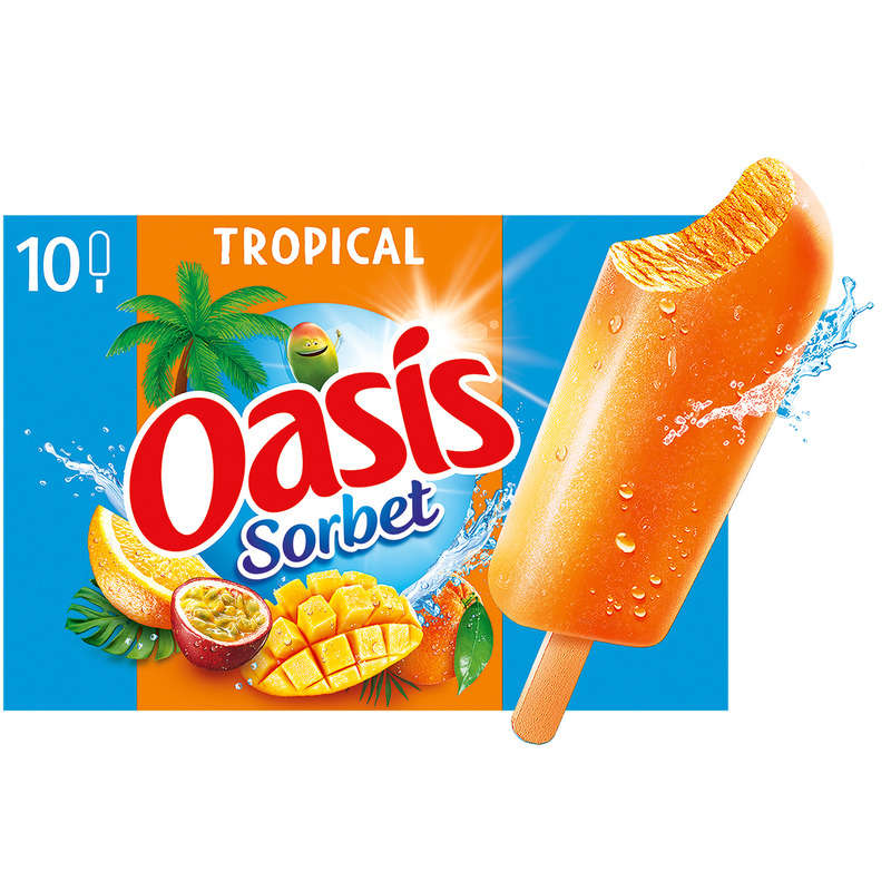 Oasis Sorbet Bâtonnets glacés Cocktail Tropical x10 400g Oasis Sorbet Bâtonnets glacés Cocktail Tropical x10 400g