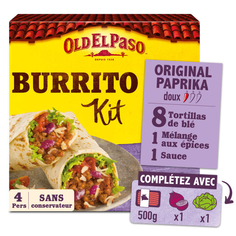 Old El Paso Burrito Le Kit Burritos Saveur Original Paprika Doux 510g Old El Paso Burrito Le Kit Burritos Saveur Original Paprika Doux 510g