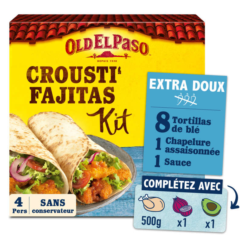 Old El Paso Kit Pour Crousti'Fajitas Sans Piment Extra Doux 521g Old El Paso Kit Pour Crousti'Fajitas Sans Piment Extra Doux 521g