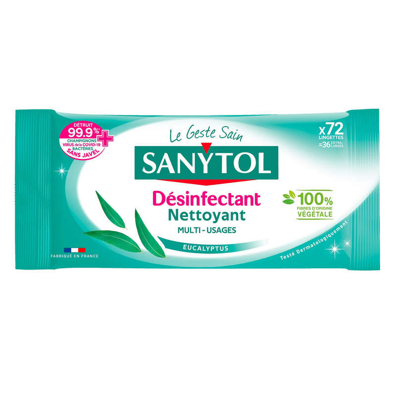 Sanytol Lingettes Désinfectantes Multi-Usages Eucalyptus x72 Sanytol Lingettes Désinfectantes Multi-Usages Eucalyptus x72