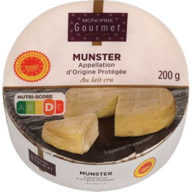 Monoprix Gourmet Munster Aop au Lait Cru 200g Monoprix Gourmet Munster Aop au Lait Cru 200g