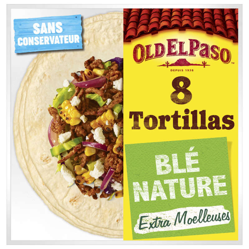 Old El Paso 8 Tortillas Extra Moelleuses au Blé Nature 326g Old El Paso 8 Tortillas Extra Moelleuses au Blé Nature 326g