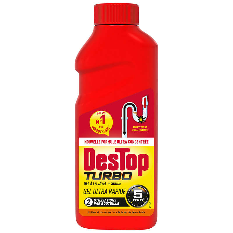 Destop Déboucheur Gel Turbo 5 min Javel - 2 doses - 500ml Destop Déboucheur Gel Turbo 5 min Javel - 2 doses - 500ml