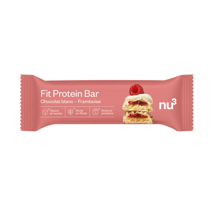 Nu3 FIT Barre protéinée chocolat blanc framboise 55g Nu3 FIT Barre protéinée chocolat blanc framboise 55g