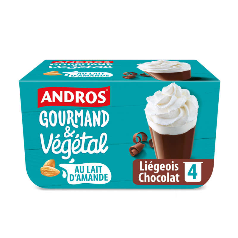 Andros Liégeois Chocolat Vegan Au Lait D'Amande 4x90g Andros Liégeois Chocolat Vegan Au Lait D'Amande 4x90g