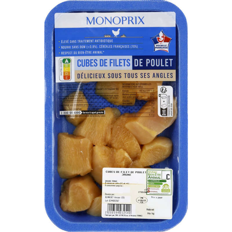 Monoprix Cubes de Filets de Poulet 300g Monoprix Cubes de Filets de Poulet 300g