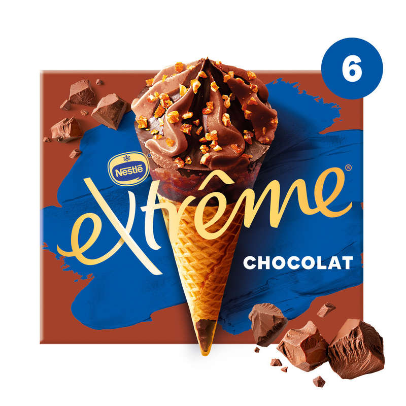 Nestlé Cônes Extrême Chocolat pépites de Nougatine 6x71g Nestlé Cônes Extrême Chocolat pépites de Nougatine 6x71g