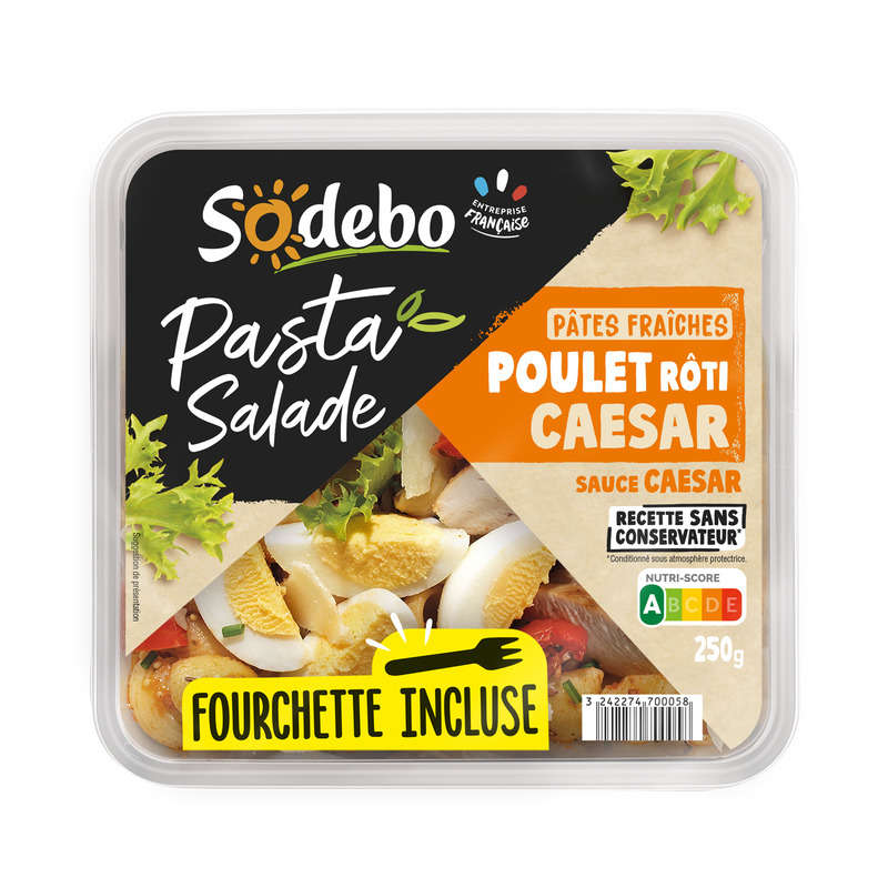 Sodebo Pasta Salade Poulet Caesar Sans Additifs 250g Sodebo Pasta Salade Poulet Caesar Sans Additifs 250g