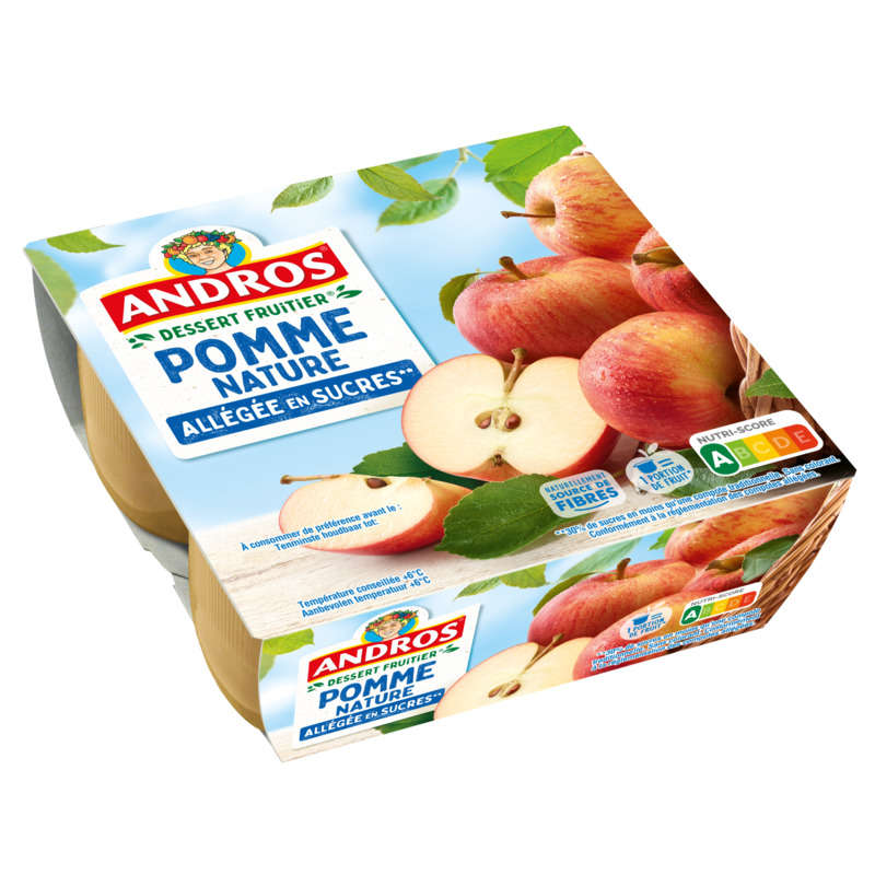Andros Compote pomme nature allégée en sucres 4x100g Andros Compote pomme nature allégée en sucres 4x100g