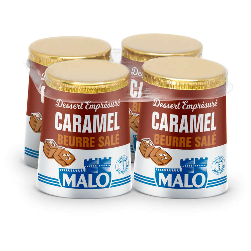Malo Emprésuré Caramel beurre sel de Guérande 4x125g Malo Emprésuré caramel beurre sel de Guérande 4x125g