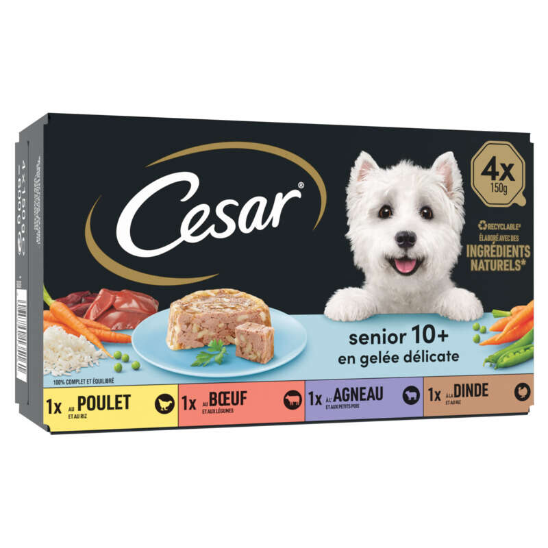 Cesar Barquettes pour chien en gelée 4 variétés senior 4x150g Cesar Barquettes pour chien en gelée 4 variétés senior 4x150g