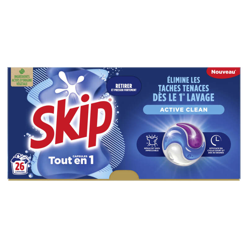 Skip Lessive capsule 3 en 1 active clean x26 Skip lessive capsule 3 en 1 active clean x26
