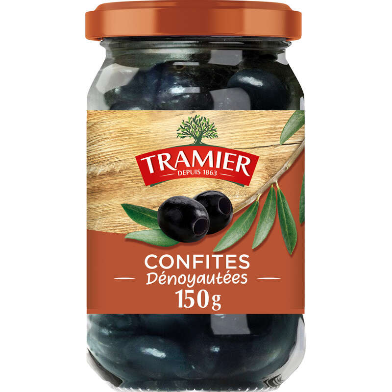 Tramier Olives Noires Confites Dénoyautées sans saumure 150g Tramier Olives Noires Confites Dénoyautées sans saumure 150g
