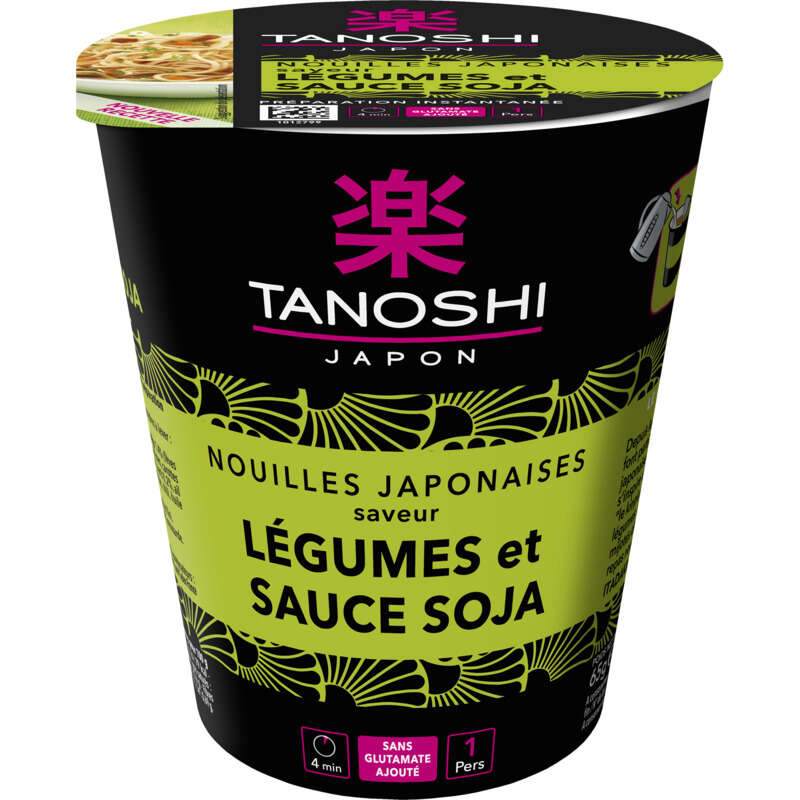 Tanoshi Nouilles Japonaises, Saveur Légumes Et Sauce Soja 65g Tanoshi Nouilles Japonaises, Saveur Légumes Et Sauce Soja 65g