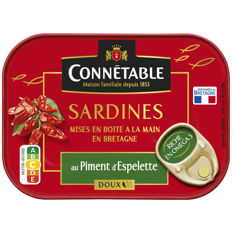 Connétable Sardines À L'Huile D'Olive & Au Piment D'Espelette Doux 115g Connétable Sardines À L'Huile D'Olive & Au Piment D'Espelette Doux 115g