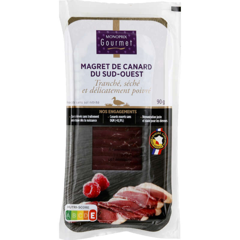 Monoprix Gourmet Magret De Canard Tranché Séché Et Poivré 90g Monoprix Gourmet Magret De Canard Tranché Séché Et Poivré 90g