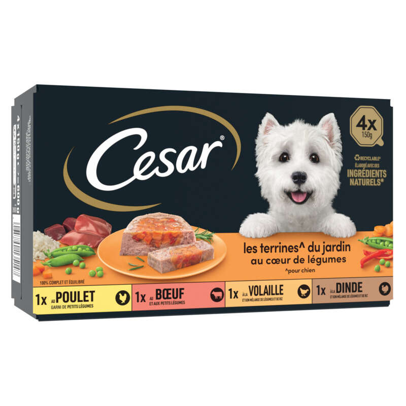 Cesar Barquettes en terrine pour chien au cœur de légumes 4x150g Cesar Barquettes en terrine pour chien au cœur de légumes 4x150g