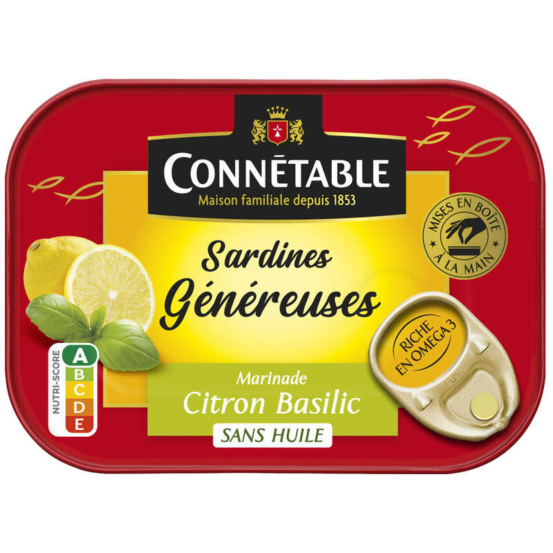 Connétable Sardines Généreuses Marinade Citron-Basilic Sans Huile 140g Connétable Sardines Généreuses Marinade Citron-Basilic Sans Huile 140g