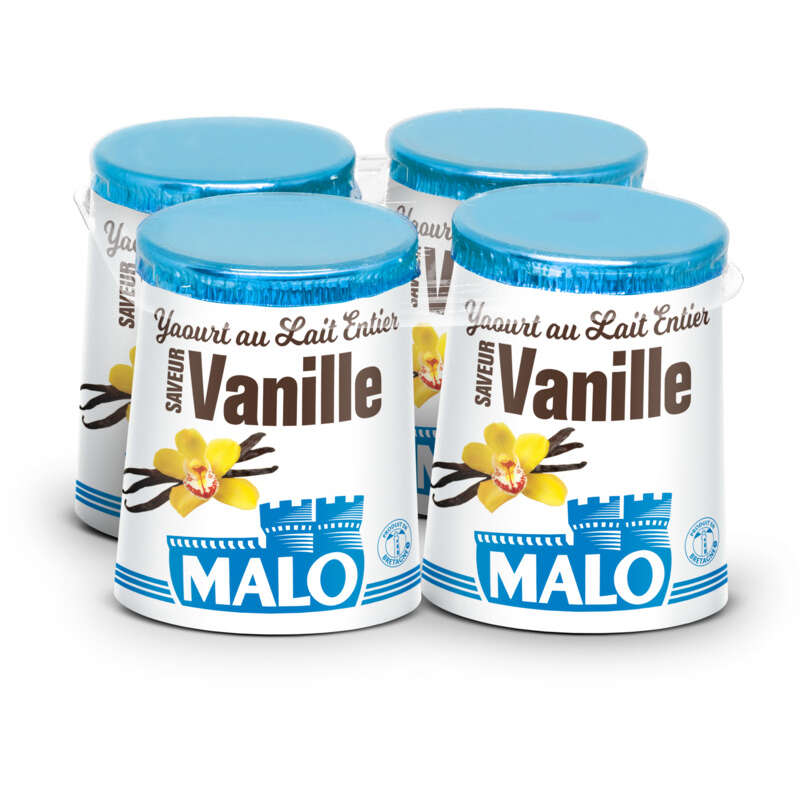 Malo Yaourt Au Lait Entier Saveur Vanille 4x125g Malo Yaourt Au Lait Entier Saveur Vanille 4x125g