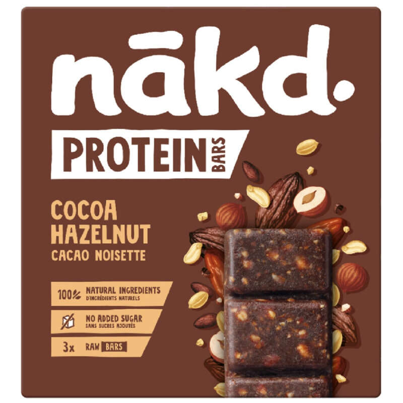 Nākd Protein Cacao Noisette Barres protéinées végétales 7g 100% Sans sucres ajoutés 3 x 45g Nākd Protein Cacao Noisette Barres protéinées végétales 7g 100% Sans sucres ajoutés 3 x 45g